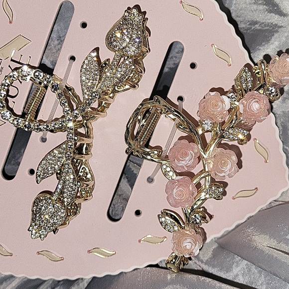 Capelli of New York LUXE Gold and Pink Floral Hair Clips LS m - Picture 2 of 3